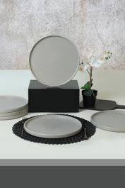 Hermia Juego de 6 Platos de Servicio en Cerámica Gris Mate de 27 cm
